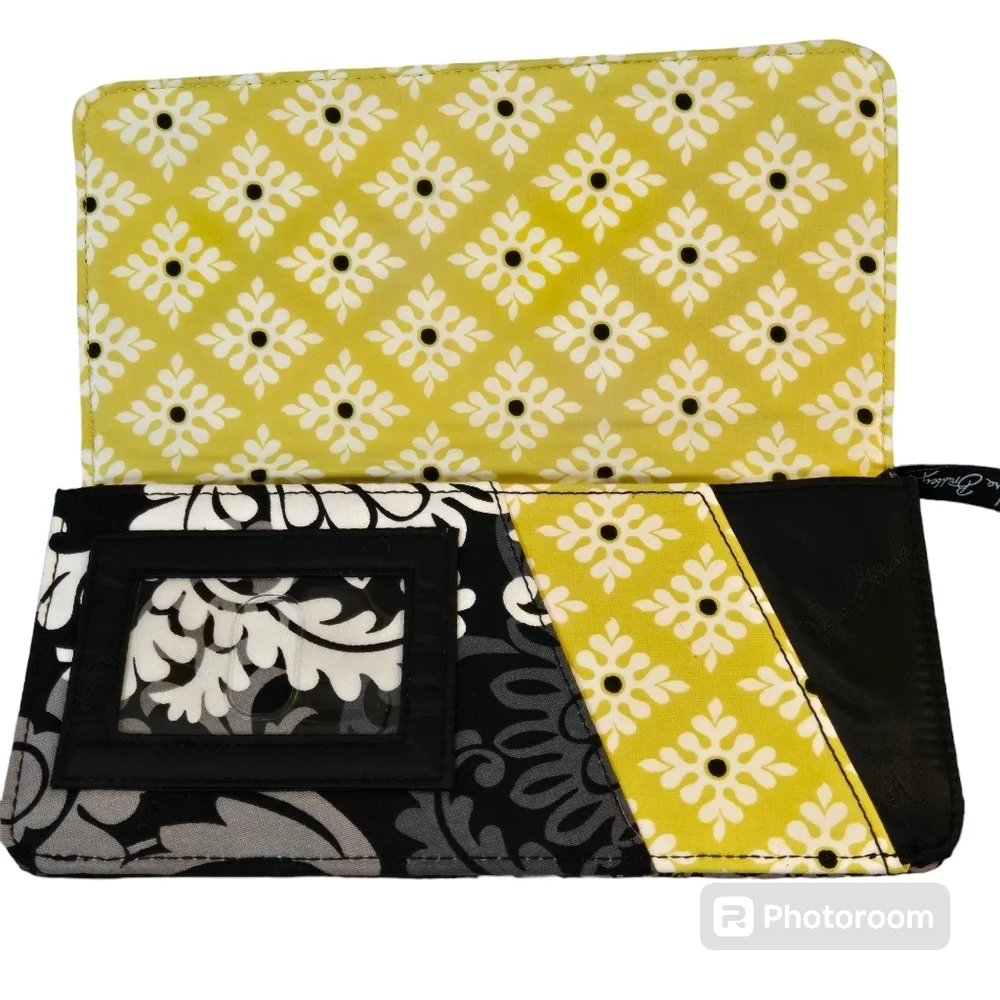 Vera Bradley Retired Baroque Bi-Fold Wallet Checkbook Cover Black Gray Green EUC - Picture 4 of 8